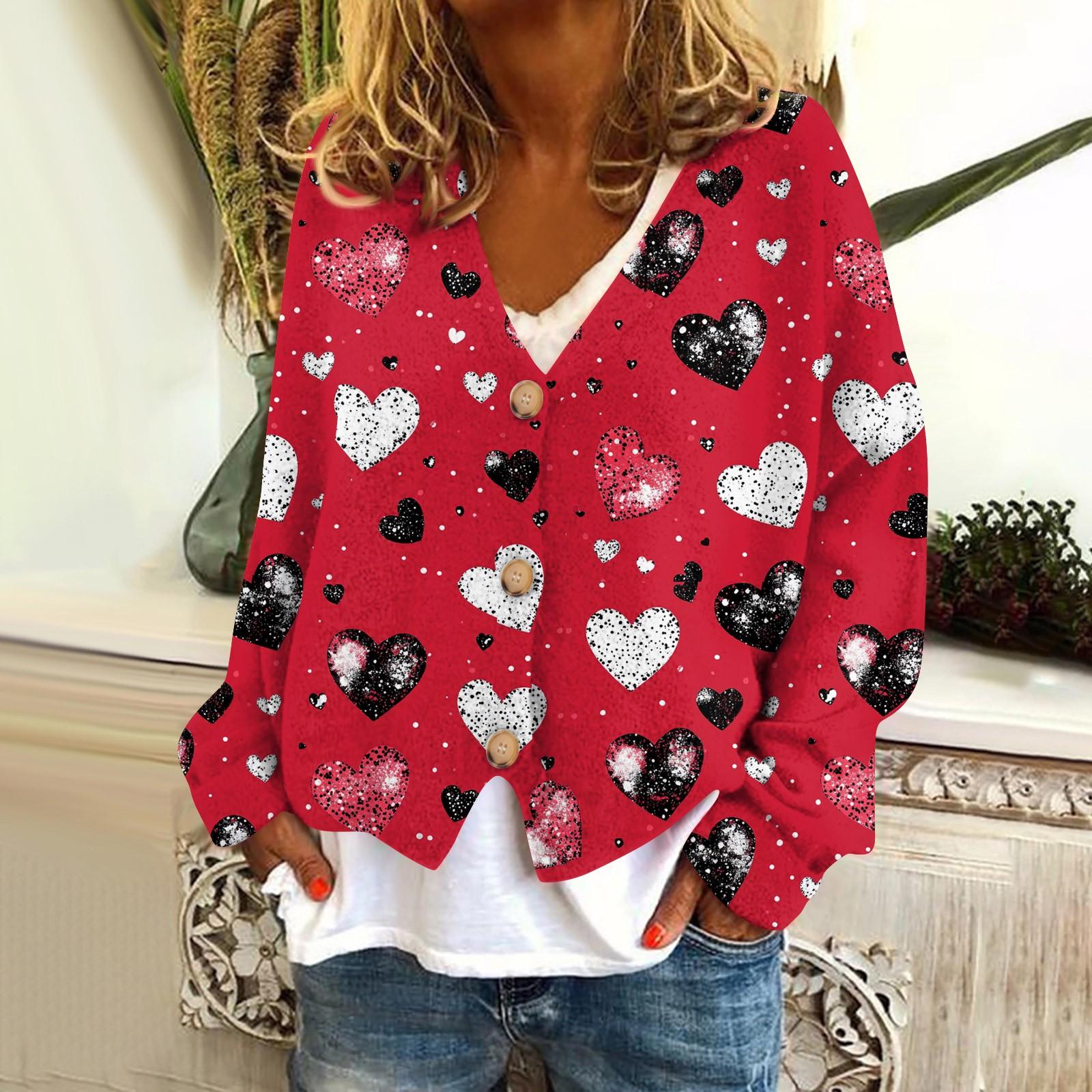 

Женская модная короткая куртка, повседневная, с длинным рукавом, с принтом ко Дню святого Валентина, однобортный плюшевый топ L