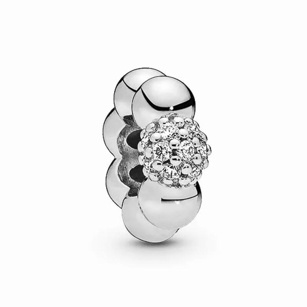 New Shining Zircon Love Heart Spacer Bead 925Silver Pendant for DIY Bracelet Flower Charm Women Jewelry Making