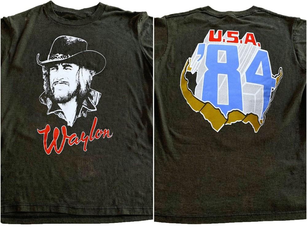 Waylon Jennings 84 United State 2 sided Black t shirt classic tee NH20425 S
