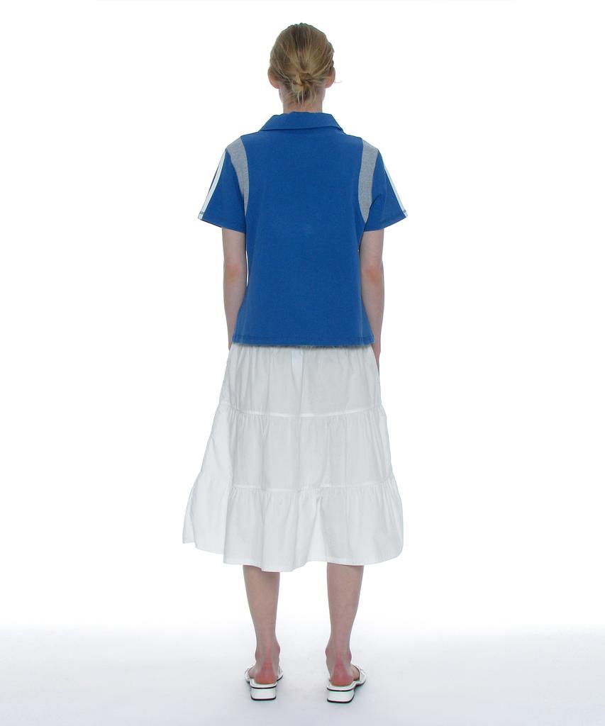 PARTIMENTO WOMEN Numbering Applique V-Neck Polo_Blue