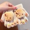 Winter Children Plush Capybara Gloves 3D Capybara Doll Gloves Soft Warm Five Finger Gloves for Cold Weather Outdoors