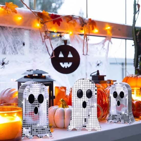 Disco Ghost Statue Shiny Mirror Ghost Figurine Dazzling Reflective Ghost Ornament for Home Parties Bars Halloween Decoration
