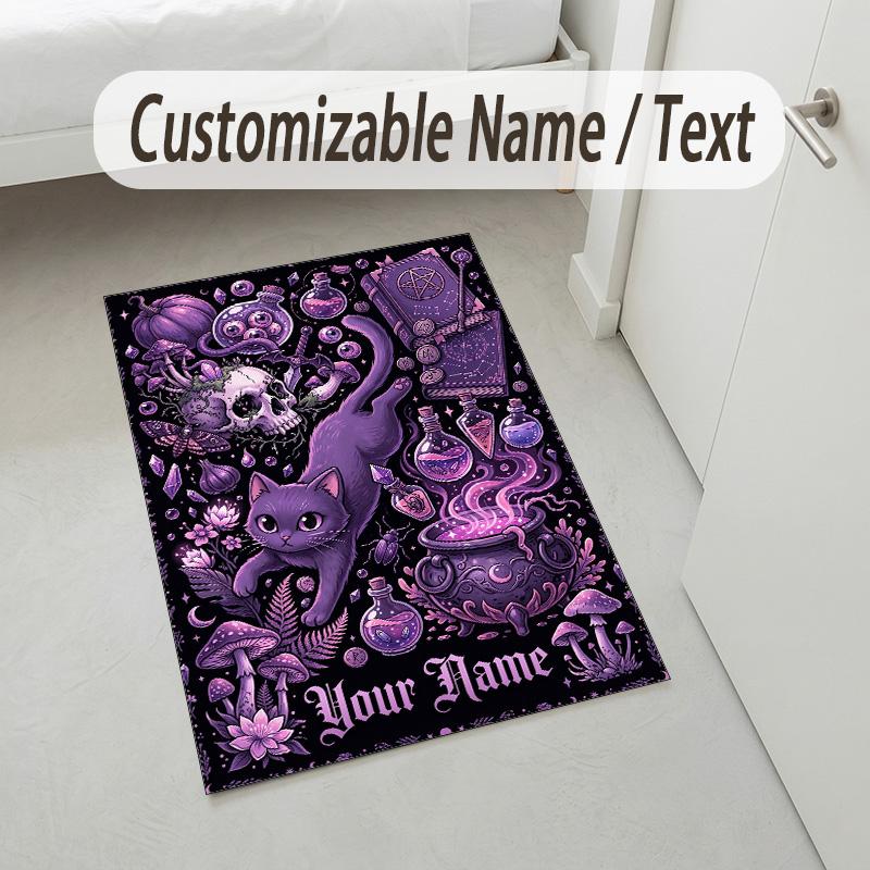 Fantasy Magic Theme Crystal Velvet Rug Personalized Custom Name Text Soft Floor Mat Home Decor