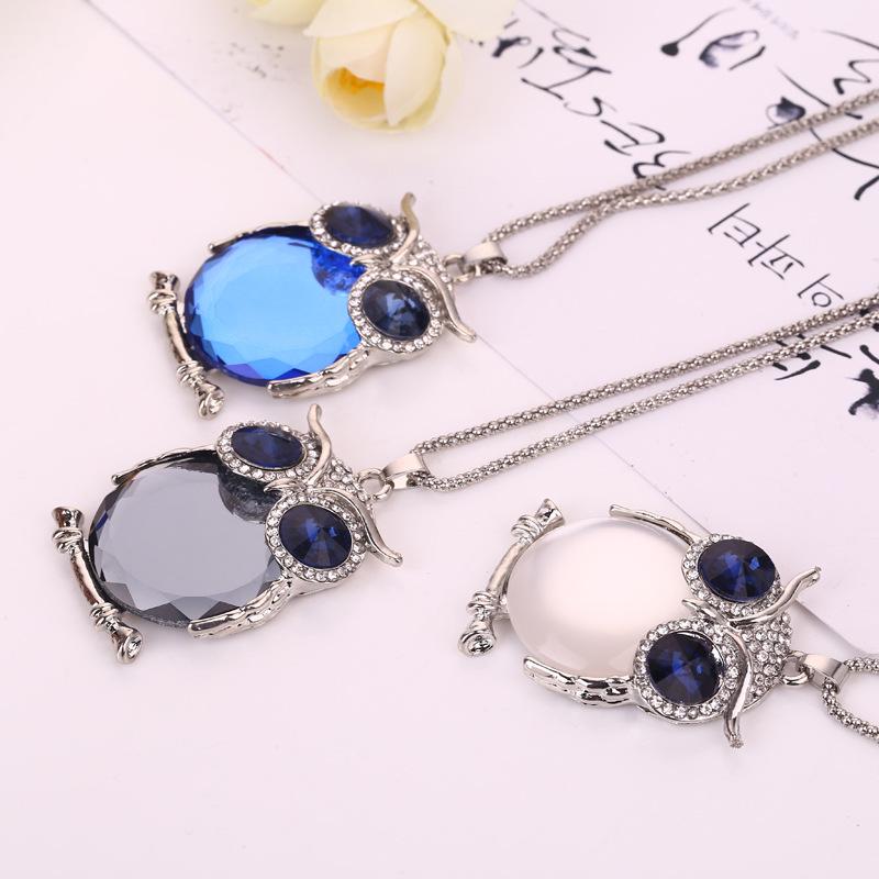 Koreanische Kristall-Eulen-Mode-Pullover-Halskette für Damen