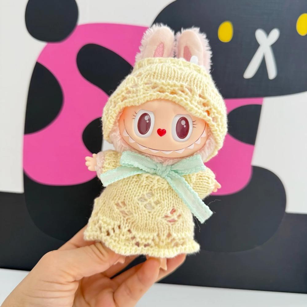 Per ciondolo abbigliamento Labubu Labubu che indossa abito in maglia traforata cappello set elegante carino regalo senza bambole