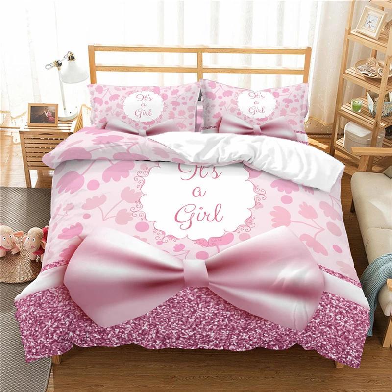 Luxury 3D Bedding Set Europe Queen King Double Duvet Cover Set Bed Linen Comfortable Blanket/Quilt Cover Bedding Set Bow Pink