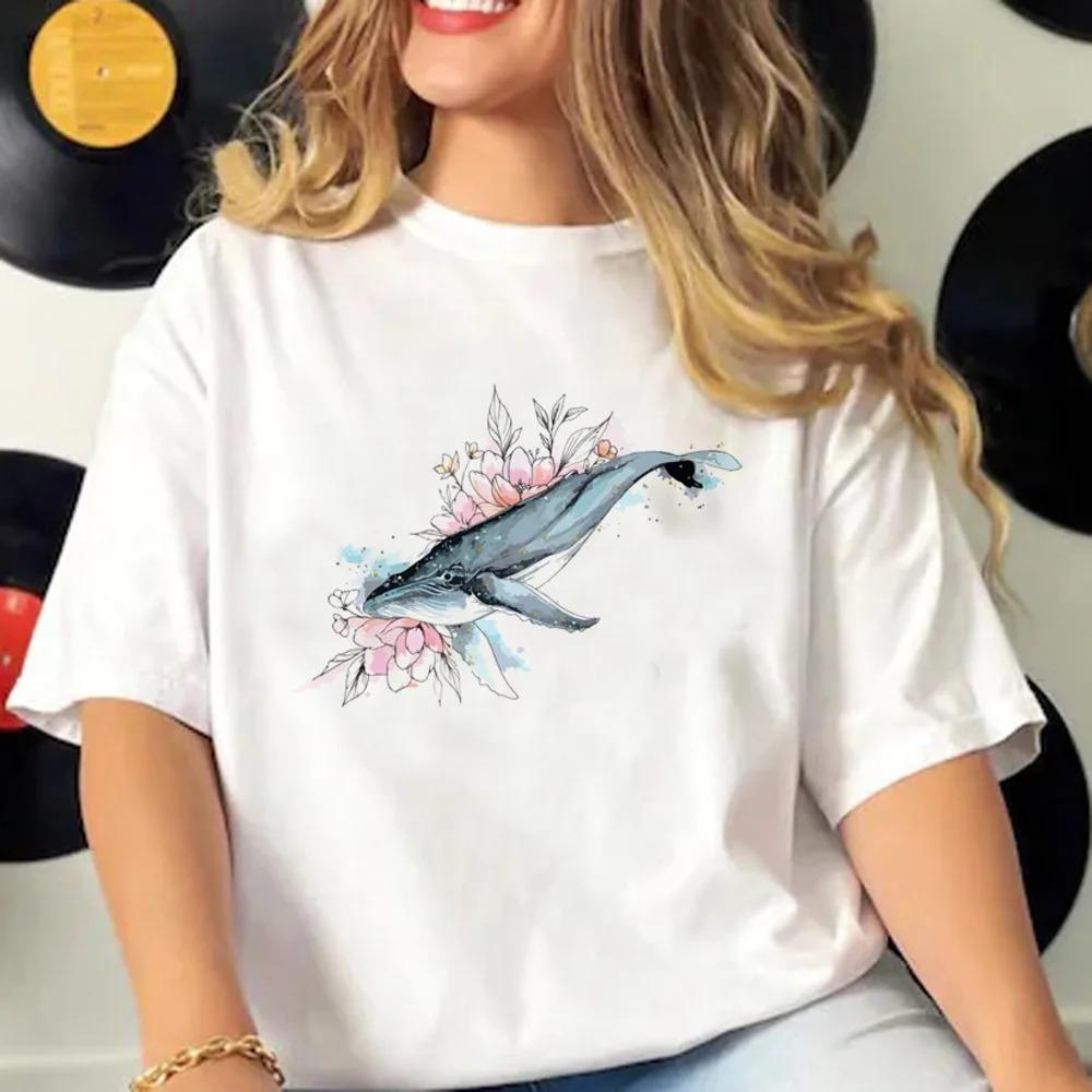 Whale Tshirts Women Summer Streetwear Y2K Tee feUnisex Comic Unisexga Clothing