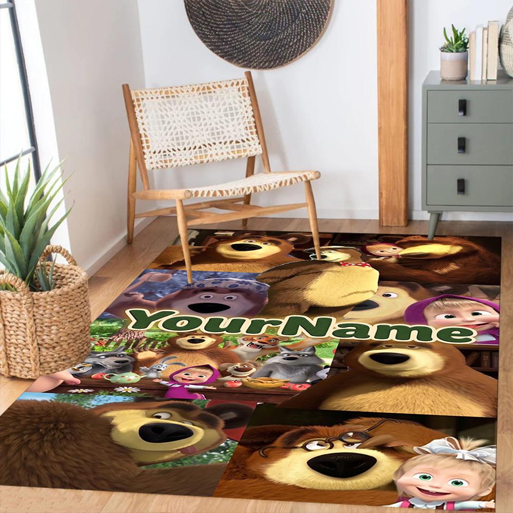 Masha Bear Customized Name Area Rug Design for Balcony Entryway Game Room Hallway Antislip Carpet Office home decor Spiritual Gift