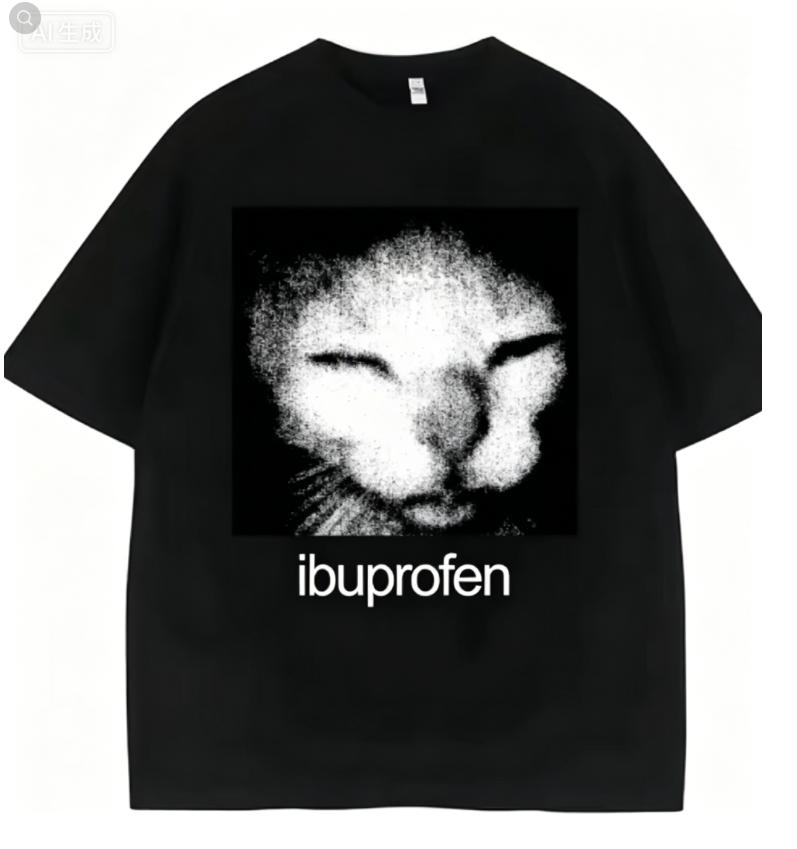 2026 Vintage Divertente Ibuprofene Gatto Meme Grafica T-shirt Uomo Donna Umorismo Moda T-shirt Oversize Casuale Streetwear T-shirt