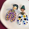 Acrylic Colourful Dangle Earrings Dots Ethnic Style Cartoon Indian Earrings Charm Asymmetrical Portraits Earrings Beach