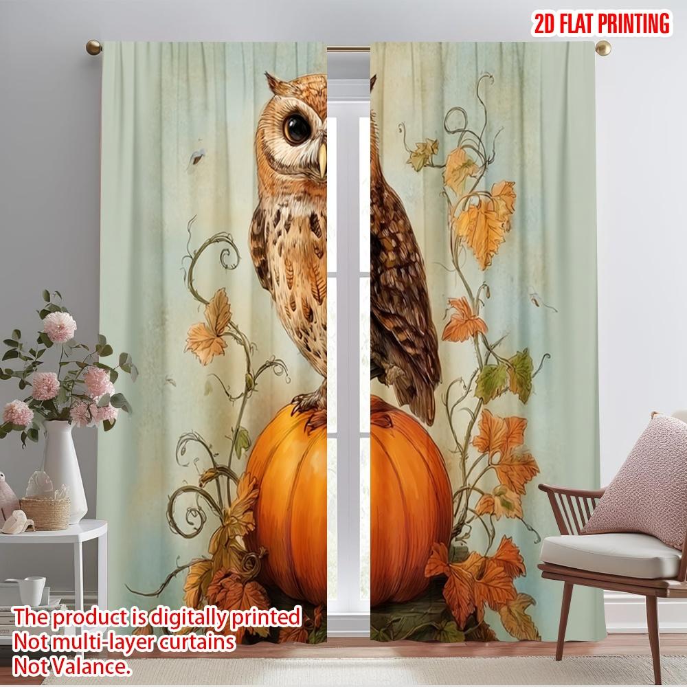 

2pcs,2D plane printing Contemporary Curtains Pumpkin Owl Polyester Easy Install (without rod) Decorations Outdoor for Bedroom & 52.50×116.00 CM 2pcs