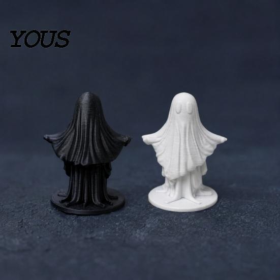 Matte Black Ghost Statue 3D Printed Cute Figurine, Minimalist Home Decor, & White Unique Artistic Design Dual Colors, Stable Base for