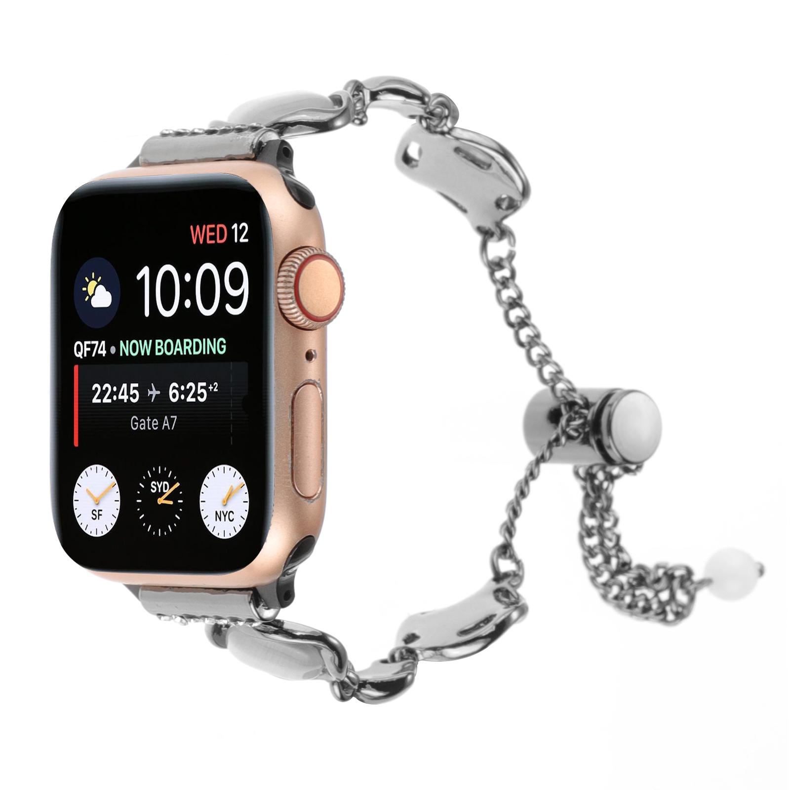 

For Apple Watch 10 46mm/Ultra 2/Ultra 49mm/9 8 7 45mm/SE (2023) SE (2022) SE 6 5 4 44mm/3 2 1 42mm Metal Chain Watch Band Silver
