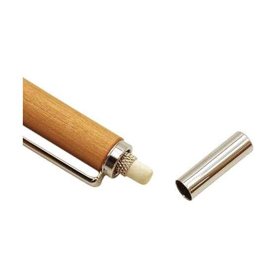 Shape Pen Wooden Mechanical Pencil, Japanese Cherry Wood, 0.5mm Lead, Knock Type, Barrel Diameter 13mm, Made in Japan. Ergonomic design with a