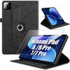 Case + Tempered Glass for Xiaomi Pad 8 /8 Pro/7/7 Pro/9, Shockproof Rotating Black Leather Effect Protection
