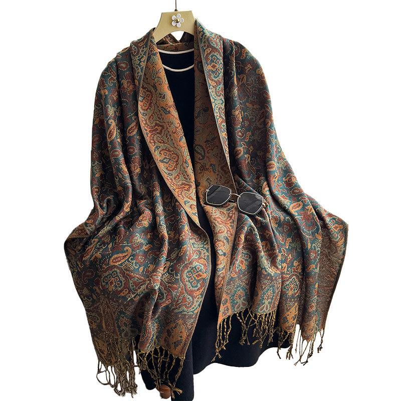 Imitation Cashmere Shawl Scarf Jacquard Fringed Spring And Summer Long Scarf Women'S Double-Sided Scarf Air Conditioner Large Shawl
