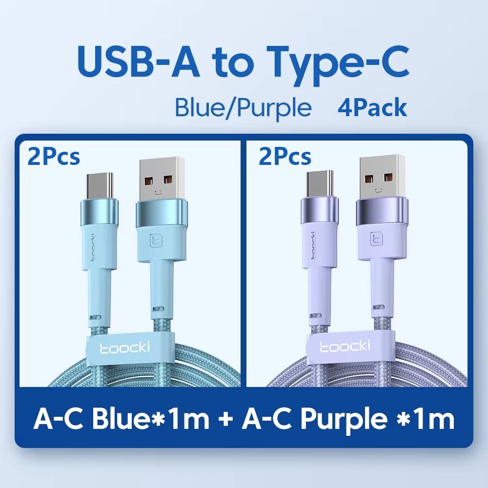 Toocki 2 Pack 3A USB C Cable Type C For 12t Pro Realme Redmi 12 Pro Poco F3 X4 GT Fast Charging Cable Data Cord Wire