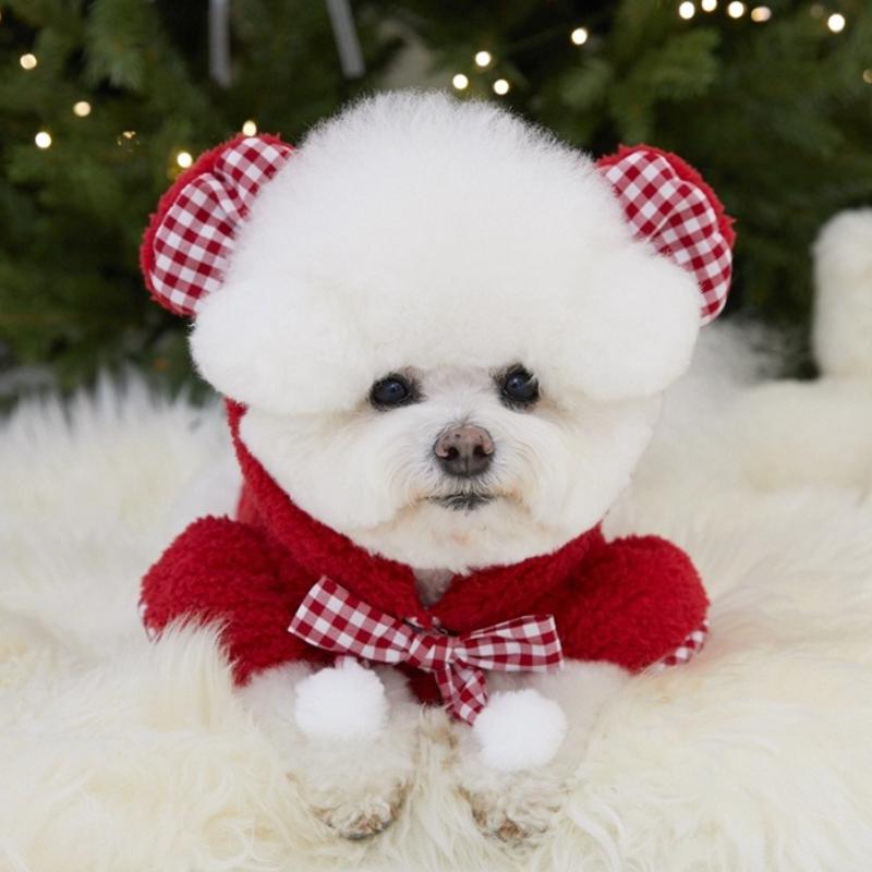 Christmas Cute Bow Cape Cloak Pet Cat Dog Pet Neck Water Scarf Decoration Dog Clothes Pet Double-sided Velvet Hoodie with Ears