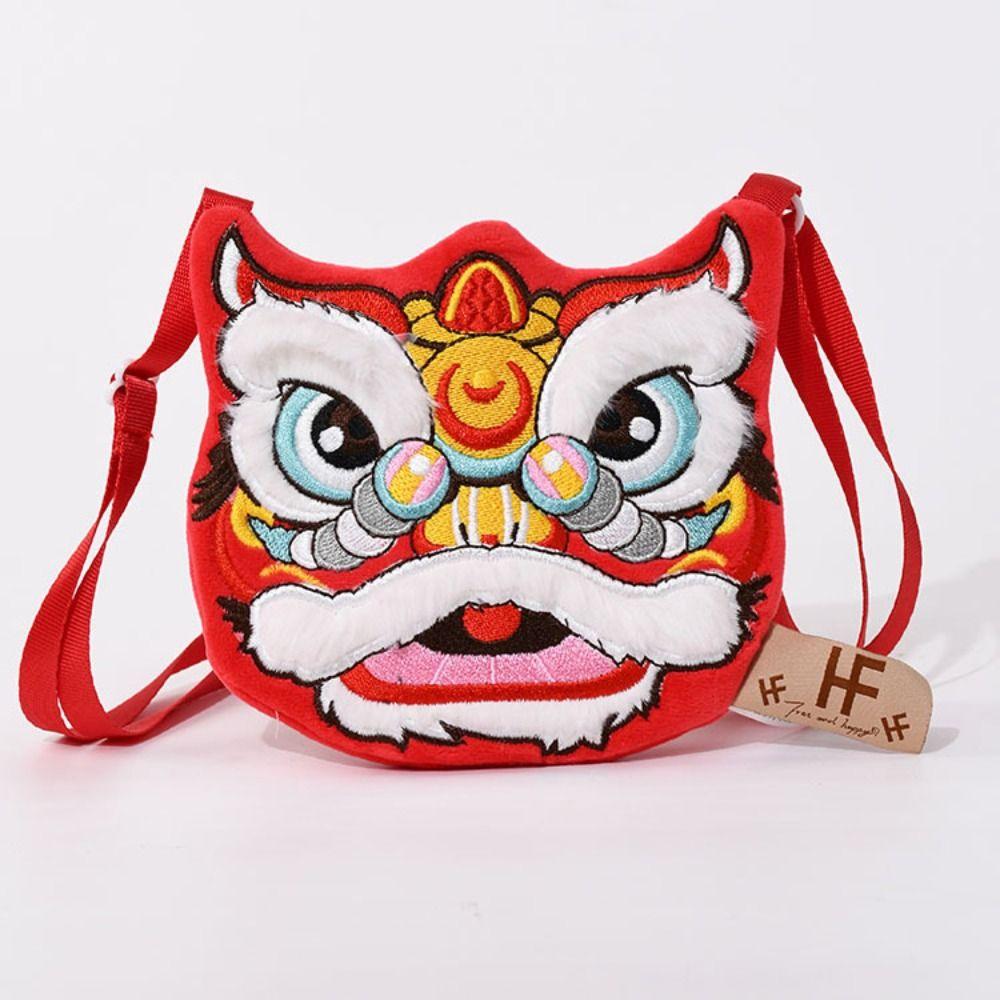 Soft Lion Dance Shoulder Bag Plush Red Lion Coin Pruse Chinese Dancing Lion Bag  Chinese New Year