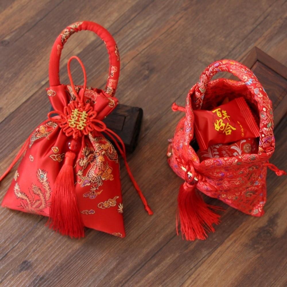 Dragon Chinese Knot Tassel Handbag Chinese Style New Year Bucket Bag Festive Sugar Bag  Outdoor