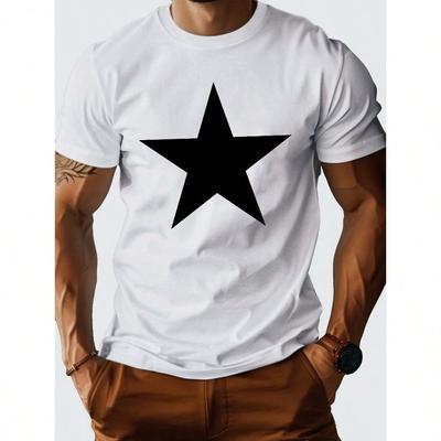 T-shirt à Manches Courtes et Col Rond avec Motif Graphique Étoilé Casual et Chic Hauts en Coton Pur pour Homme Été Extérieur et Sports