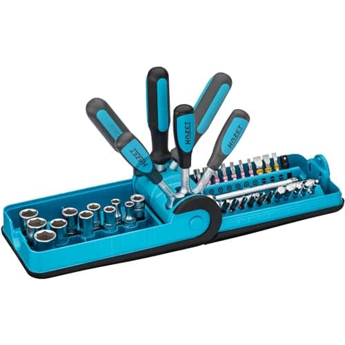 HAZET Smart Case Professional Socket & Bit Set, 38-Piece Set Including a Professional Reversible Ratchet, Various Bits, and Sockets, and a Nut Box Set