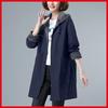 Spring Autumn Women's Plus Size Coat Loose Office Lady Hooded Comfortable Long Sleeves Mid Length Female Coat