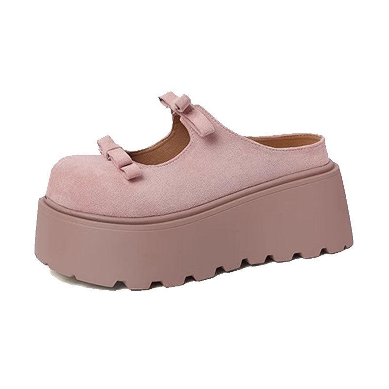 Fashion casual bow one-button sponge cake thick bottom half bag head cool slippers women's spring and summer 2025 new versatile