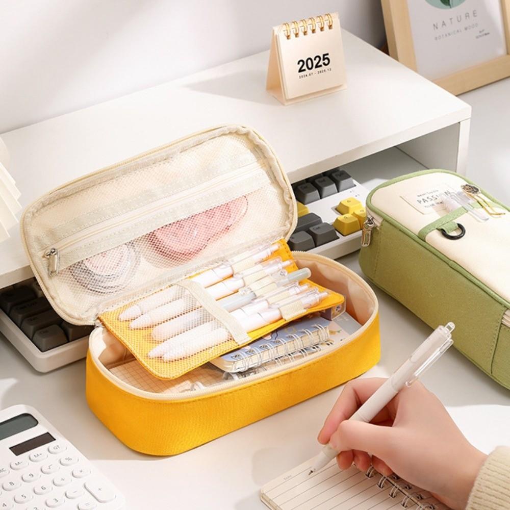 Simple Design Pen Bag Large Capacity Double-Layer Stationery Box Durable Flap School Bag Student Use School Supplies