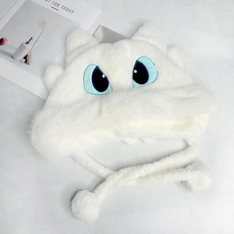 

Зимняя теплая прилегающая плюшевая шапка-ушанка для пары 2025 года - Милый дизайн Светлой Ярости и Ночной Ярости для женщин белый