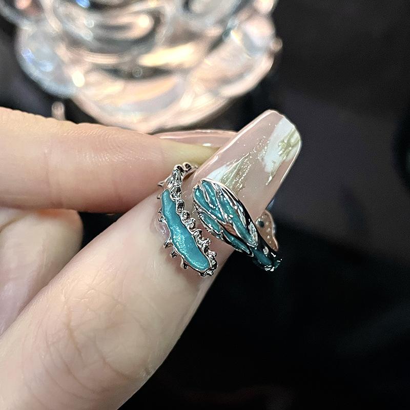 Niche Design Moonstone Cold Wind Dark Personality Gemstone Open Ring Advanced Sense Index Finger Ring Female