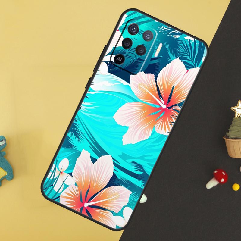 Tropical Paradise Hawaiian Flower Case For Oppo A96 A76 A16 A17 A57 A60 A40 A80 A18 A38 A58 A78 A98 A15 A54 A74 A94 A6 A5 Pro