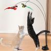 Simulated Bird Cat Teaser Stick with Bell Suction Cup Double Pole Teaser Cat Wand Long Pole 2 Birds Teasing the Cat Toys