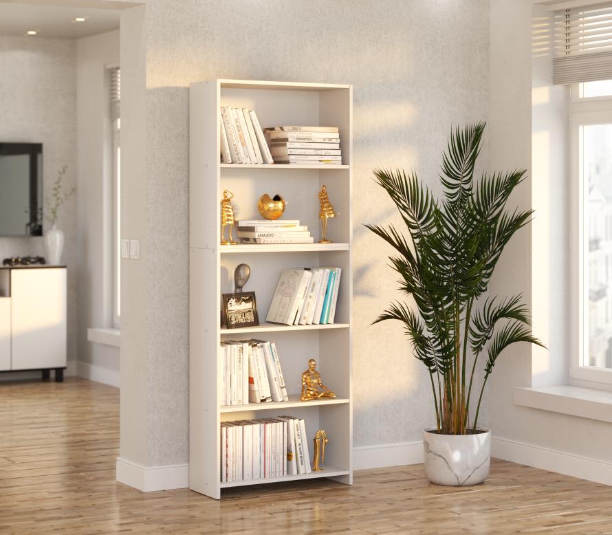 White Office Bookcase 70 CM with 5 Shelves Binders Toys Loft