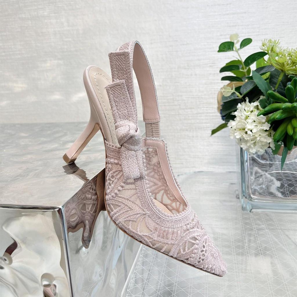 Jarní/Letní Krajkové Síťované Svatební Boty na Vysokém a Koťátkovém Podpatku pro Ženy - Špičaté a Jehlové Sandály