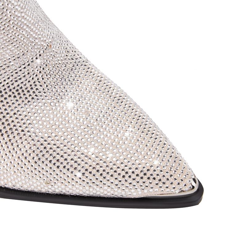 Fashion Women's New Calf Pointed Head Sexy Nightclub Europe and America Lightning Water Diamond Large Heel Short Boots