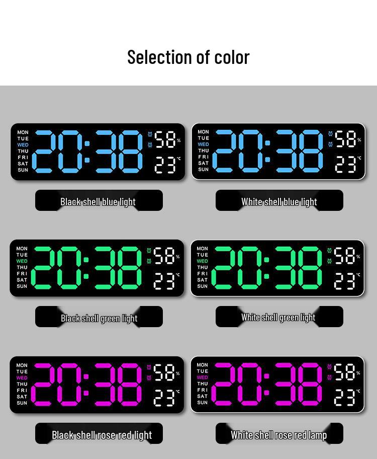 Multifunctional Rectangular Electronic Alarm Clock with Large Display - Wall-Mountable/Desktop Stand