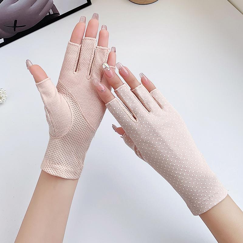 Women’s Summer UV Protection Gloves, Cotton Breathable Stretch Gloves, Anti-Slip Half Finger Gloves for Driving Riding Outdoor