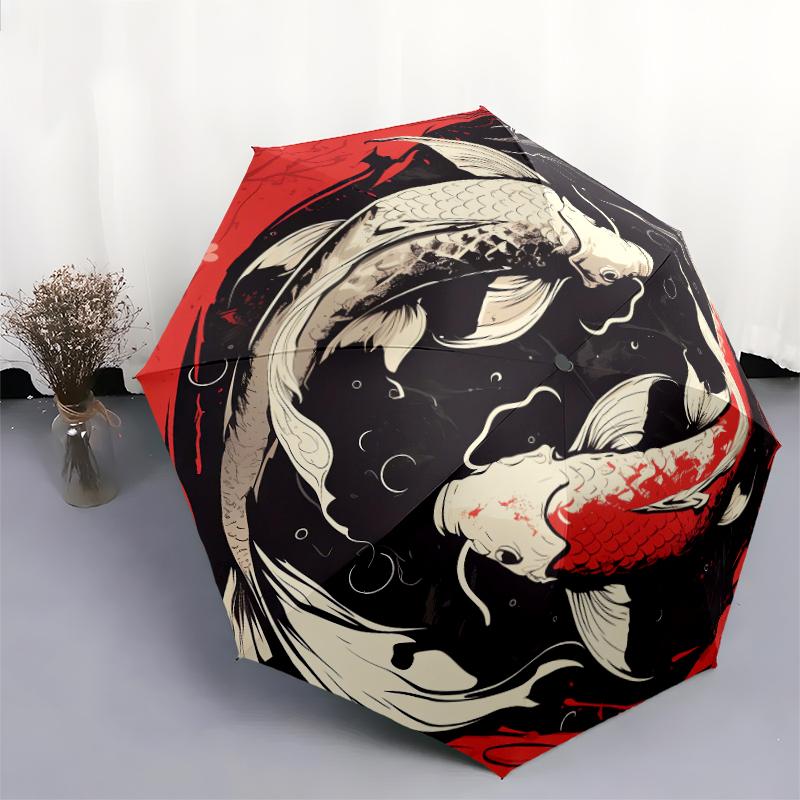 1 PC Automatic Folding Umbrella - Koi Pattern, Portable & Foldable Design with 8 Ribs, Christmas Birthday Gifts
