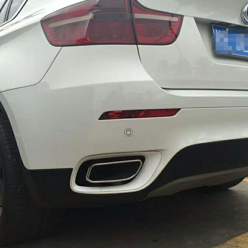Fiber Glass Matt Black Primer Car Rear Bumper Exhaust Decorative Frame For BMW X6 E71 2008 - 2013 FRP Muffler Tail Pipe Cover