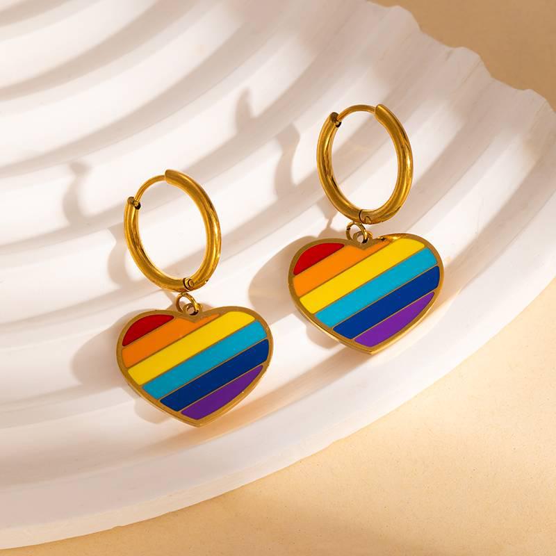 Stainless Steel Colorful Oil Drop Sweetheart Dangle Earrings for Women - Versatile Everyday Accessories