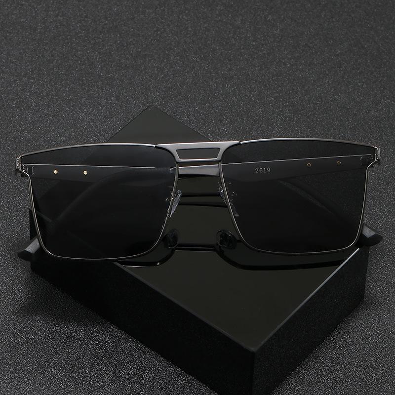 Metal double beam square frame sunglasses men's high definition polarized light outdoor fishing driving sunglasses fishing