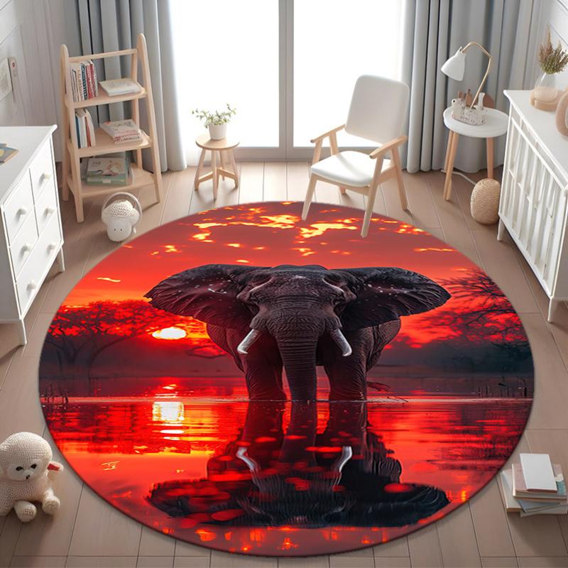 1Pc Elephant Circular Print Rug - Home Decoration Carpet For Living Room Bedroom Flooring Computer Chair Area Rug