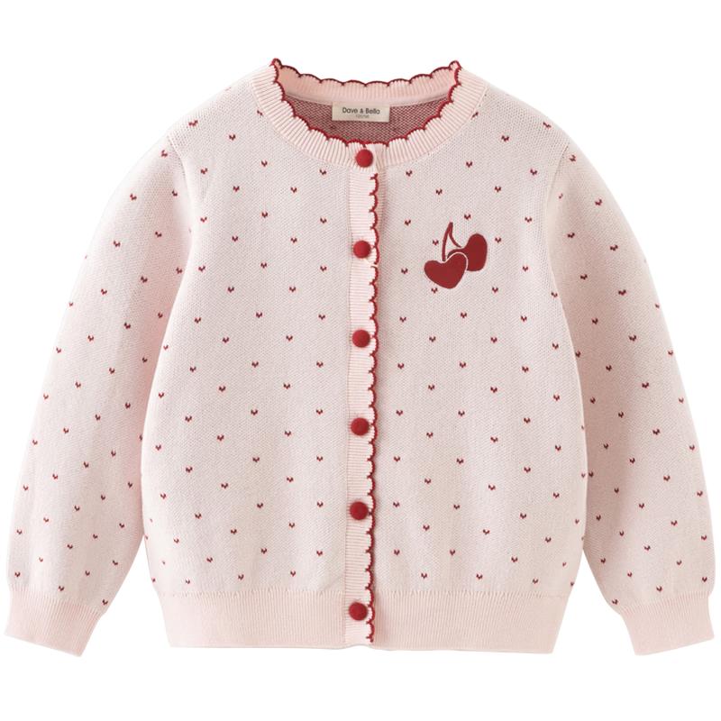 DAVE&BELLA Girls' Anti-Static Cotton Knitted Cardigan Sweater