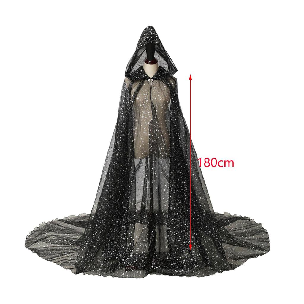 Women Wedding Tulle Cape Shiny Hooded Elf Cloak Bridal Dress