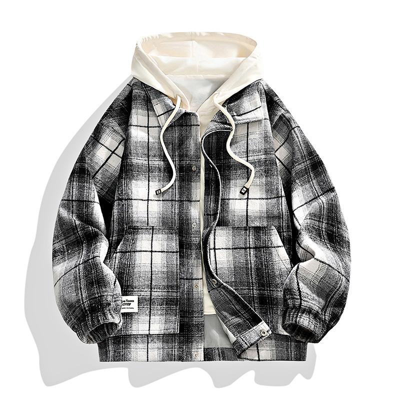 

Весенне-осенние каникулы Две куртки с капюшоном, Мужское клетчатое пальто M чёрный