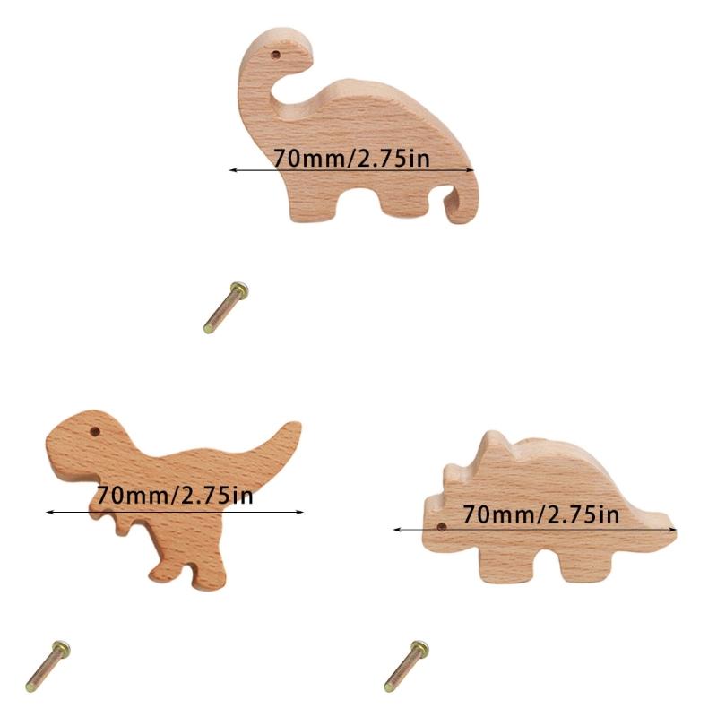 Natural Wood Cabinet Knob Lovely Dinosaur Drawer Pulls Decorative Furniture Handles for Children Room Wardrobe Knob