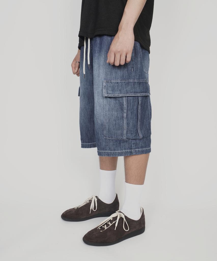 Dibsenseu Vintage Washed Cargo Bermuda Denim D523 -3 Colors