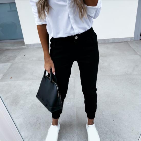 Women Bodycon Pants Solid Color Pockets Spring Autumn All Match Ankle Tied Cropped Pants for Daily Wear
