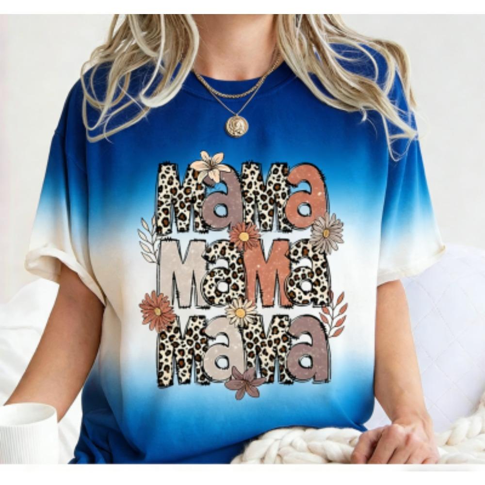 Fashion Funny Leopard Letter Mama Print Women's Short Sleeves T-Shirt Loose Casual Summer Outdoor Street Women's Tees Tops